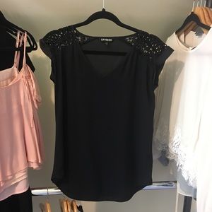 Express XS Black Silk Short Sleeve Blouse